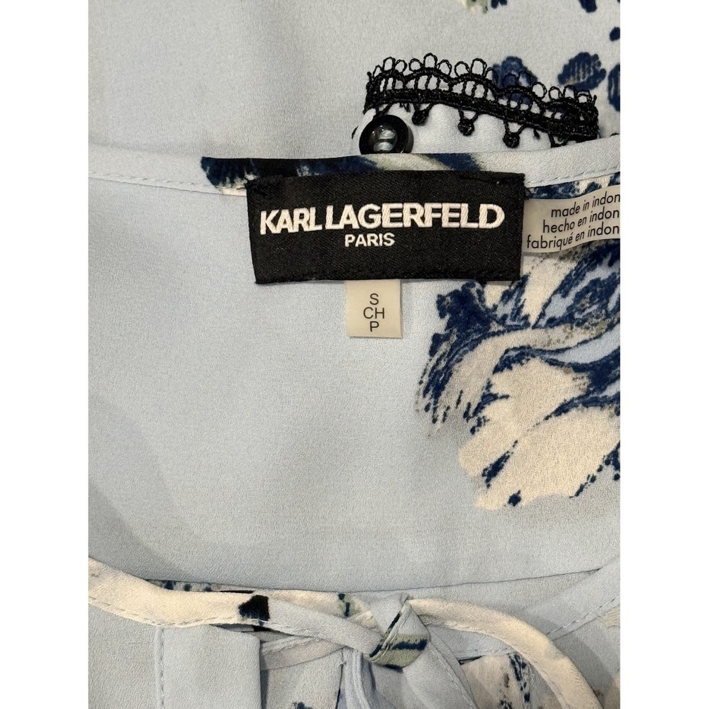 Kark Lagerfeld Light Blue & Navy Floral Blouse Ladies Size Small - Picture 5 of 5